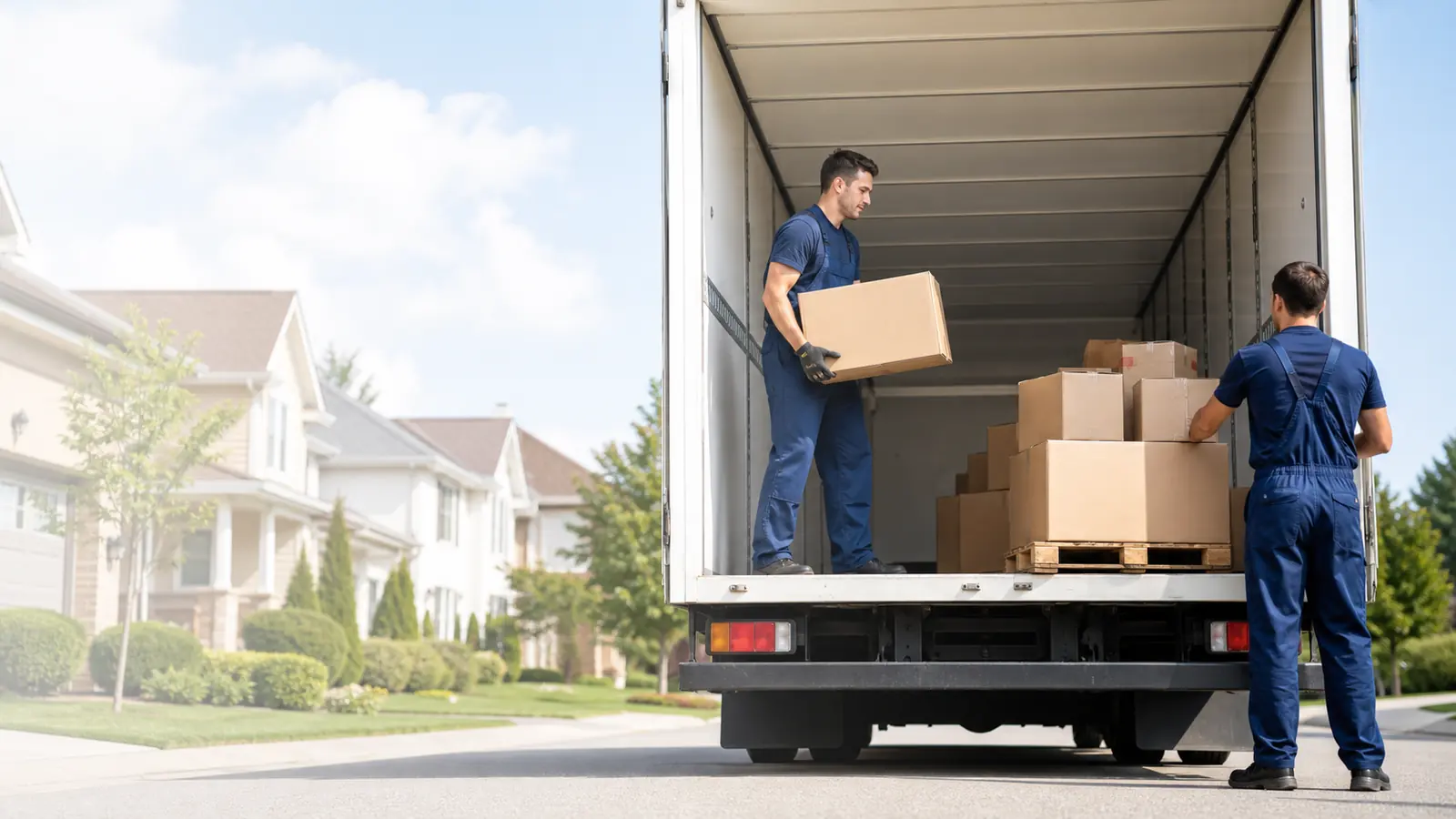 Professional movers loading a moving truck